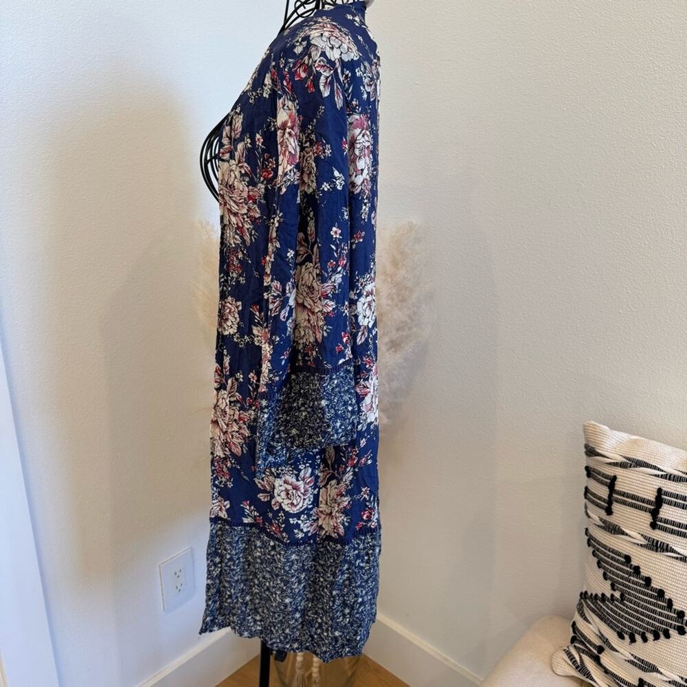 Knox Rose Navy Floral Open Drape Kimono Boho Cardigan- M- Festival - Picture 7 of 10